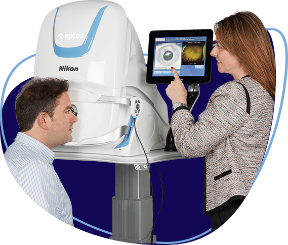 Patient receiving eye exam at Li and Liao Optometry