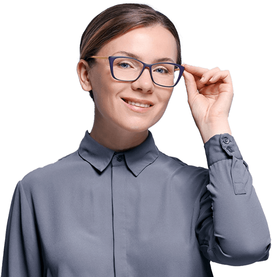 Woman touching her glasses